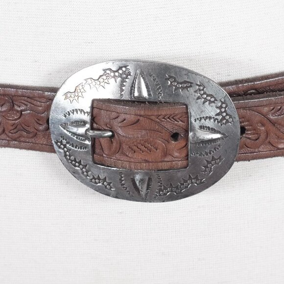 Ralph Lauren Collection Belt sz Large Concho brown thin tooled leather